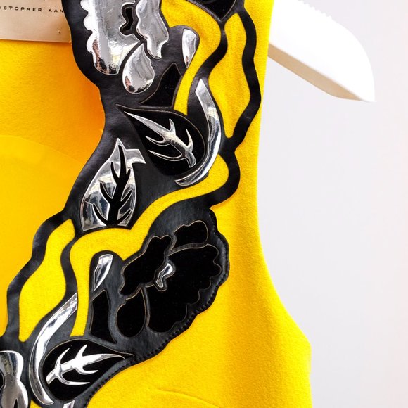 Christopher Kane Yellow Crepe Metallic Embellishment Tank - Picture 5 of 9